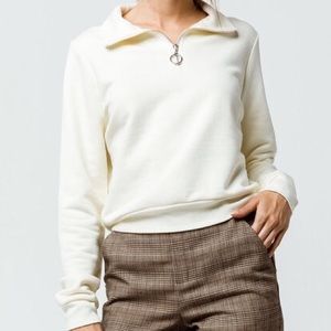 Half Zip Up Off White Women’s Crop Sweatshirt